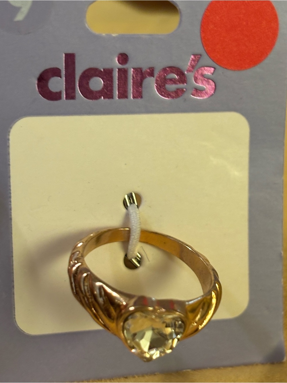 Claire's Gold Heart Ring with Clear Crystal